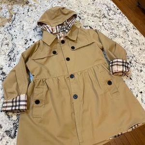 Girls Khaki with Nova Check Lined Rain Coat with Detachable Hood